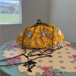 Yellow Beaded Clutch with Chain